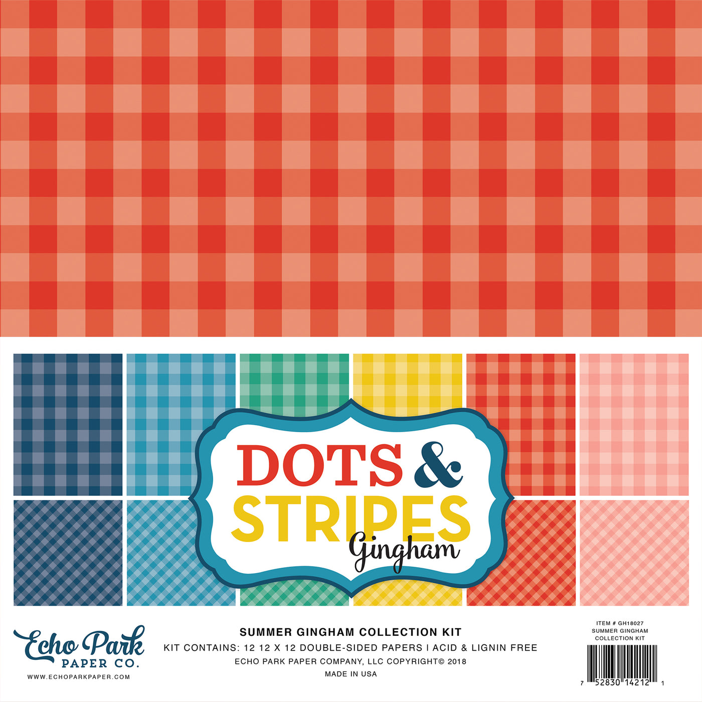 SUMMER GINGHAM Collection Kit - 12 double-sided cardstock sheets with six gingham colors - Echo Park
