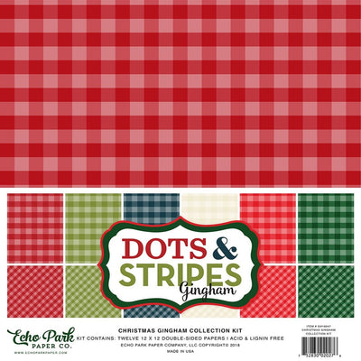 CHRISTMAS GINGHAM Collection Kit - 12 double-sided cardstock sheets in 6 classic Christmas colors - Echo Park Paper Co.