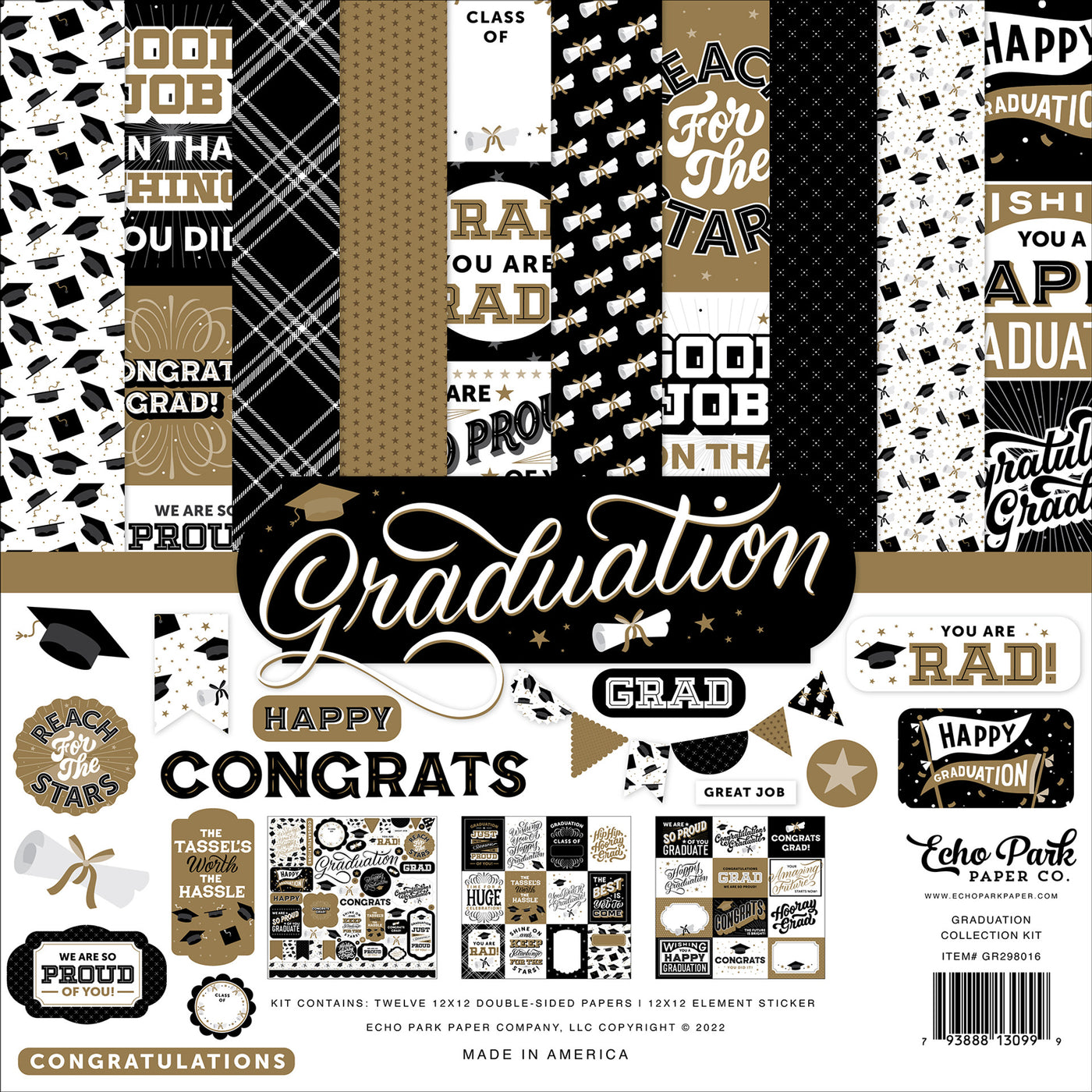 Twelve double-sided papers featuring a graduation theme. Designs and images of graduation. 12x12 inch textured cardstock—archival quality and acid-free.