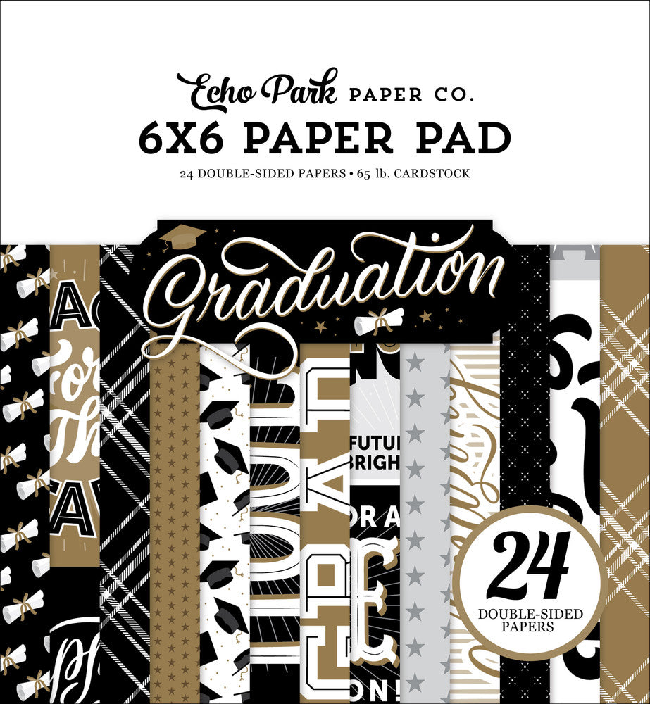 This 6X6 pad is full of great papers with familiar images from graduation days.