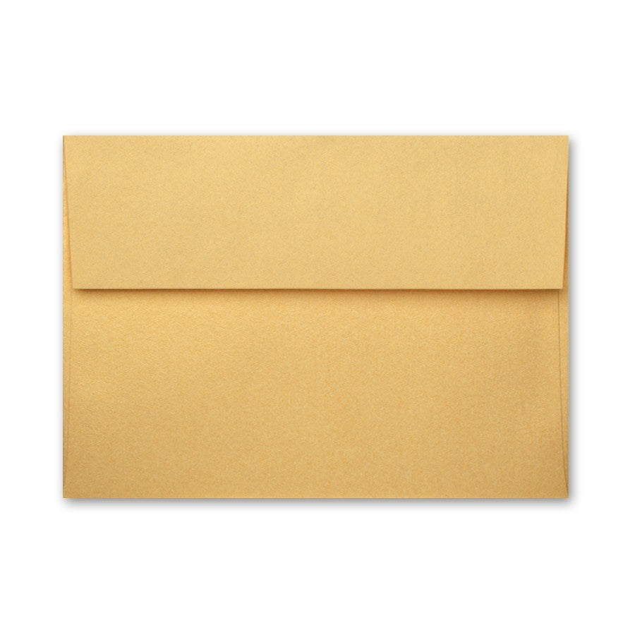 A gold envelope with a standard square flap and a metallic finish.