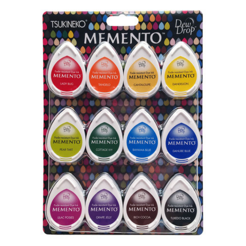 Tsukineko Memento Dew Drop Rubber Stamp Ink Pads Fast Drying 36 Dye Colours  to Choose From Fast Drying & Fade Resistant , Water Based 