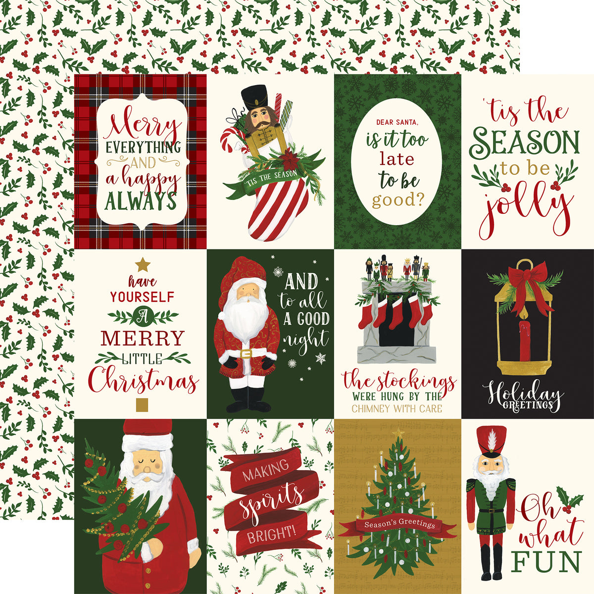 3x4 Christmas Journaling Cards with holly print on reverse - 12x12 double-sided patterned paper from Echo Park Paper 