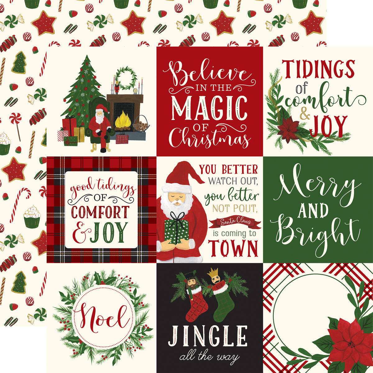 4x4 Christmas Journaling Cards with holly print on reverse - 12x12 double-sided patterned paper from Echo Park Paper 