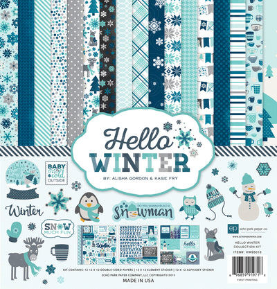 Hello Winter 12x12 collection kit with winter blues color scheme - Echo Park Paper Co.