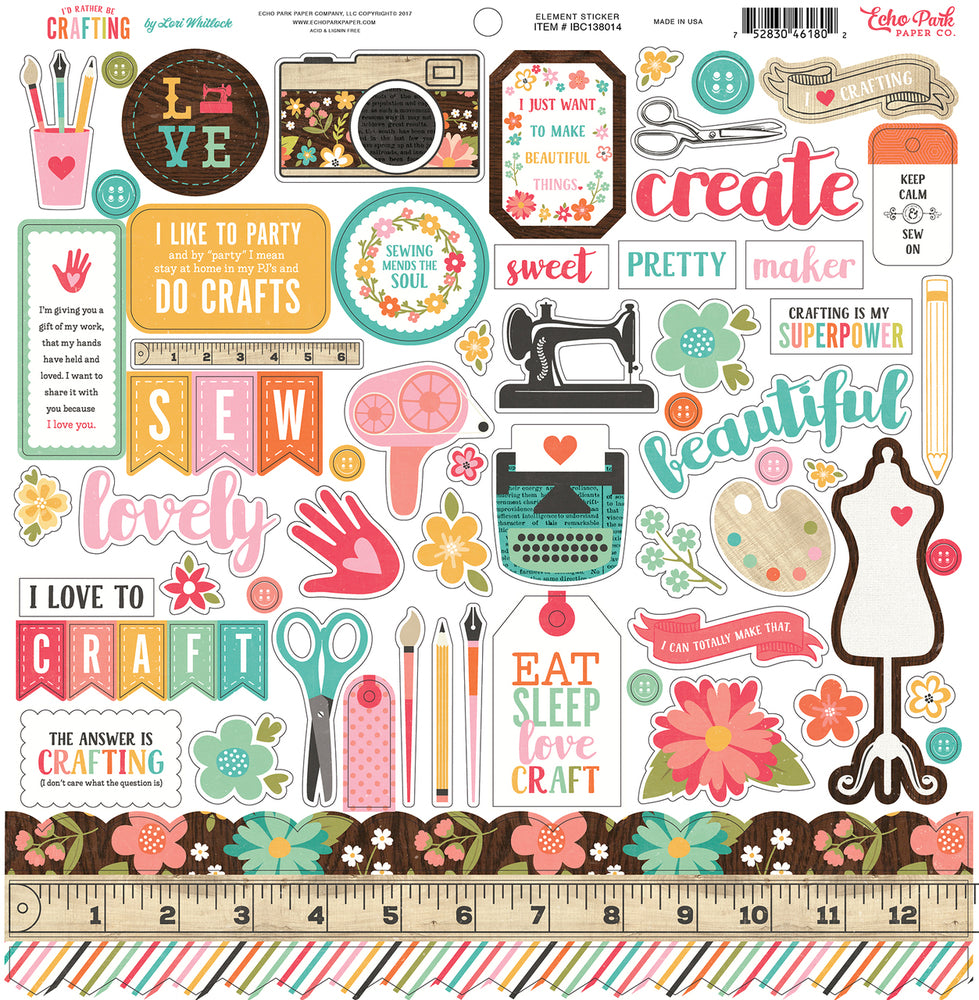 12x12 Element Sticker Sheet for I'D RATHER BE CRAFTING Collection Kit by Echo Park Paper Co.