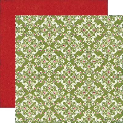 Multi-Colored (Side A - white and red Christmas ornamental pattern on an olive green background, Side B - red on red abstract snowflake pattern)