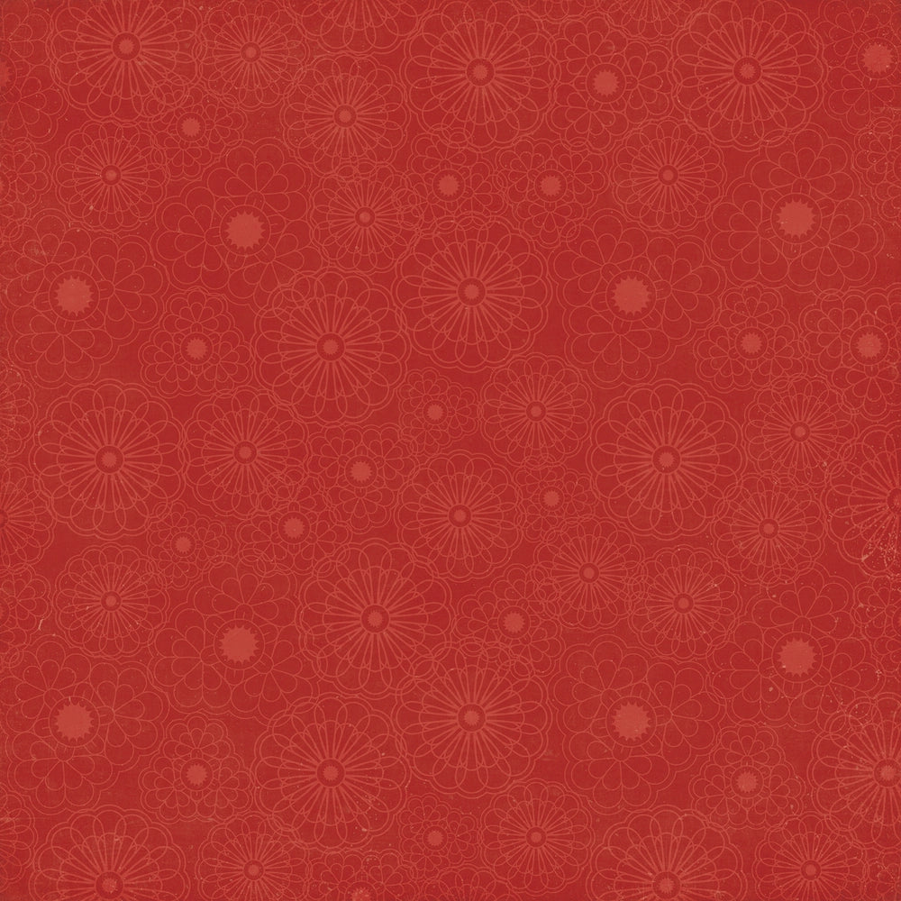 Side B - red ornate flowers on a dark red background