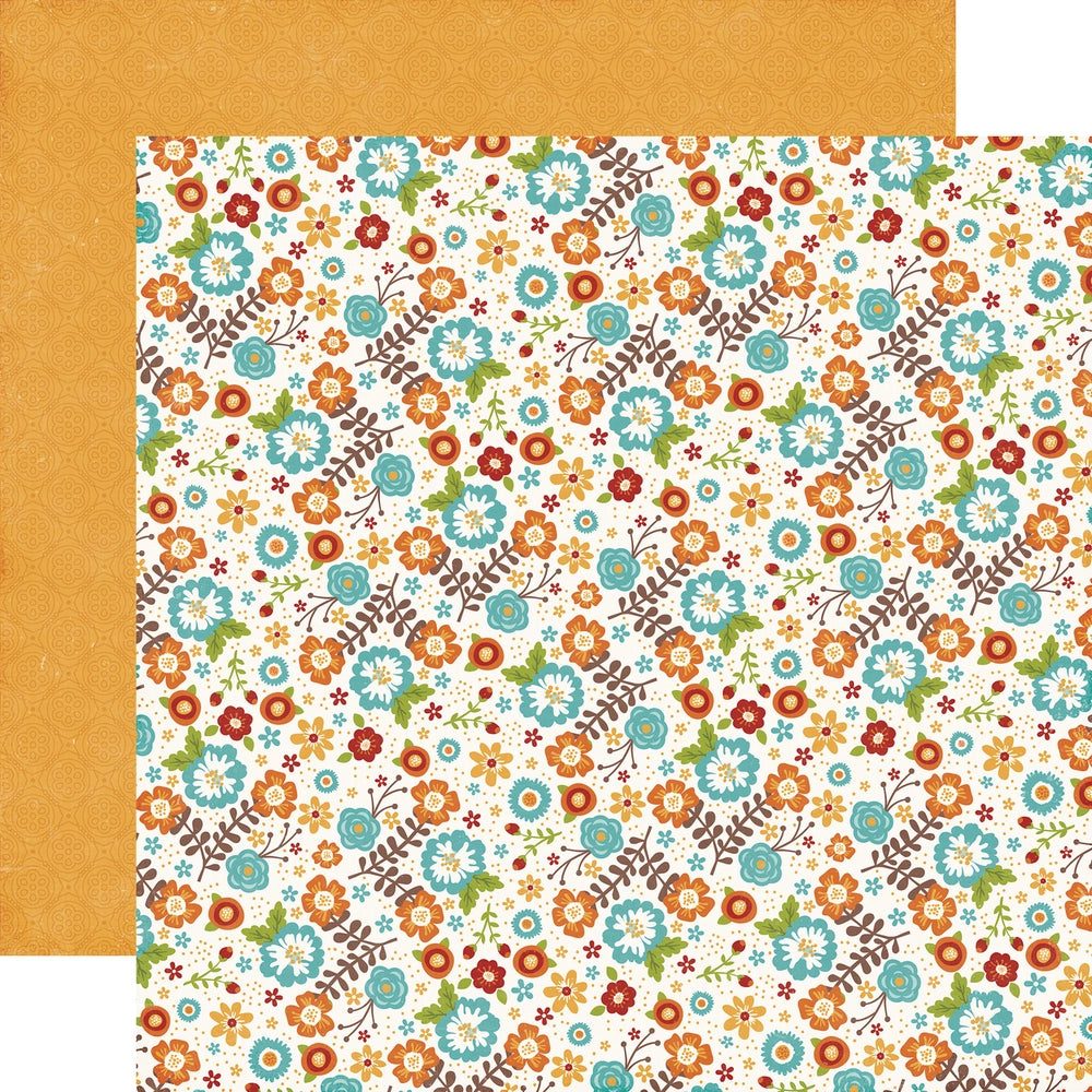 Multi-Colored (Side A -  little turquoise, orange, poppy, and golden yellow flowers all over on an off-white background, Side B - yellow geometric medallion pattern on golden yellow background)