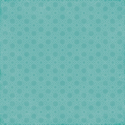 Side B - white lacey floral pattern on turquoise blue background