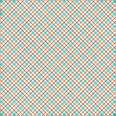 Side B - turquoise blue and orange plaid on an off-white background