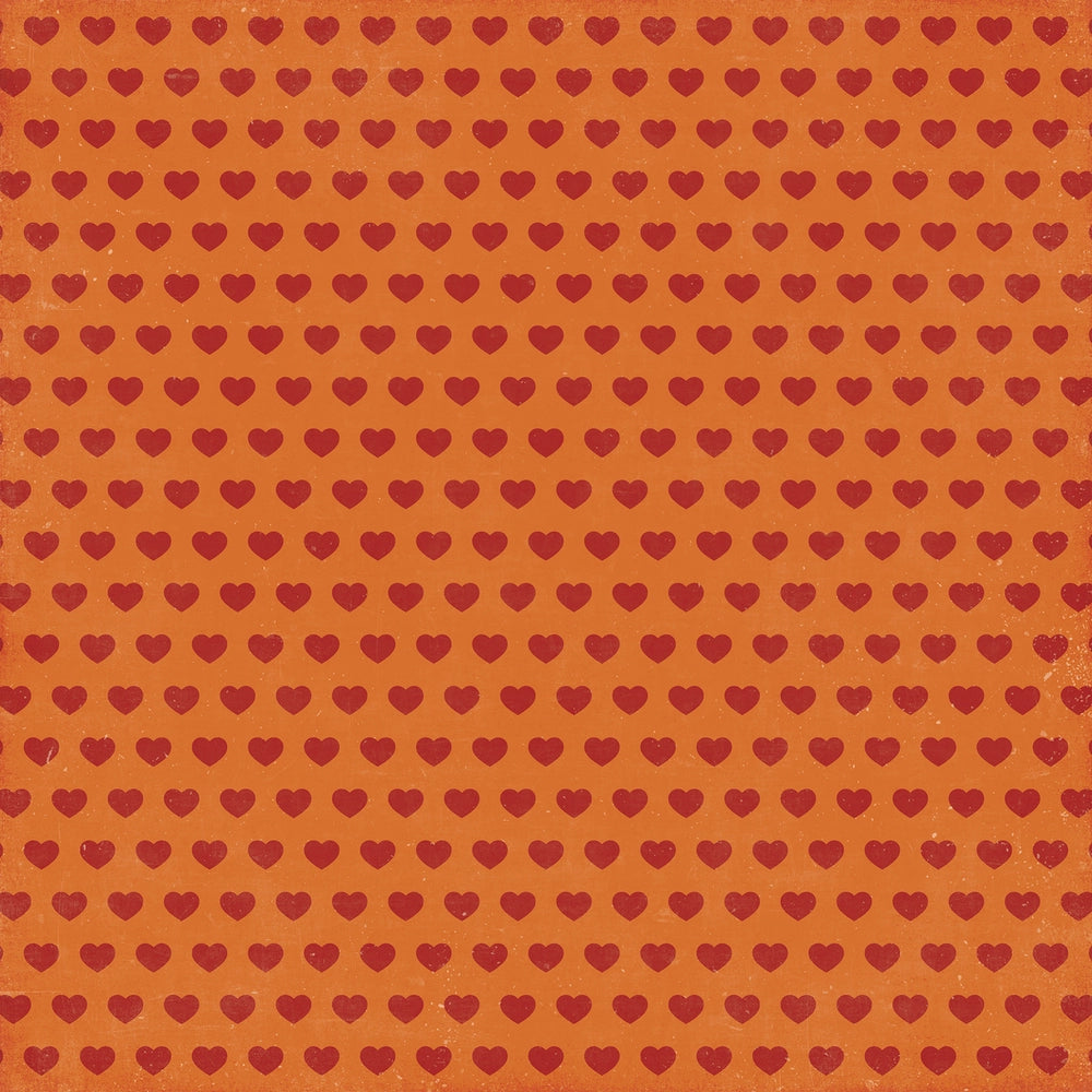Side B - rows of dark red hearts on orange background