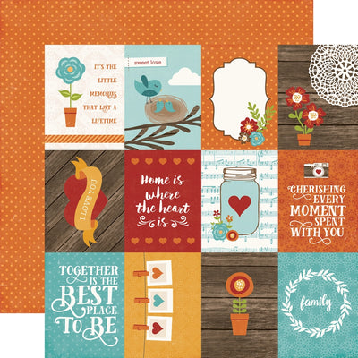 Multi-Colored (Side A - I Love Family border 3X4 journaling cards and phrases in poppy, orange, and turquoise blue, off-white, and brown, Side B - light orange on orange tiny polka-dot pattern)