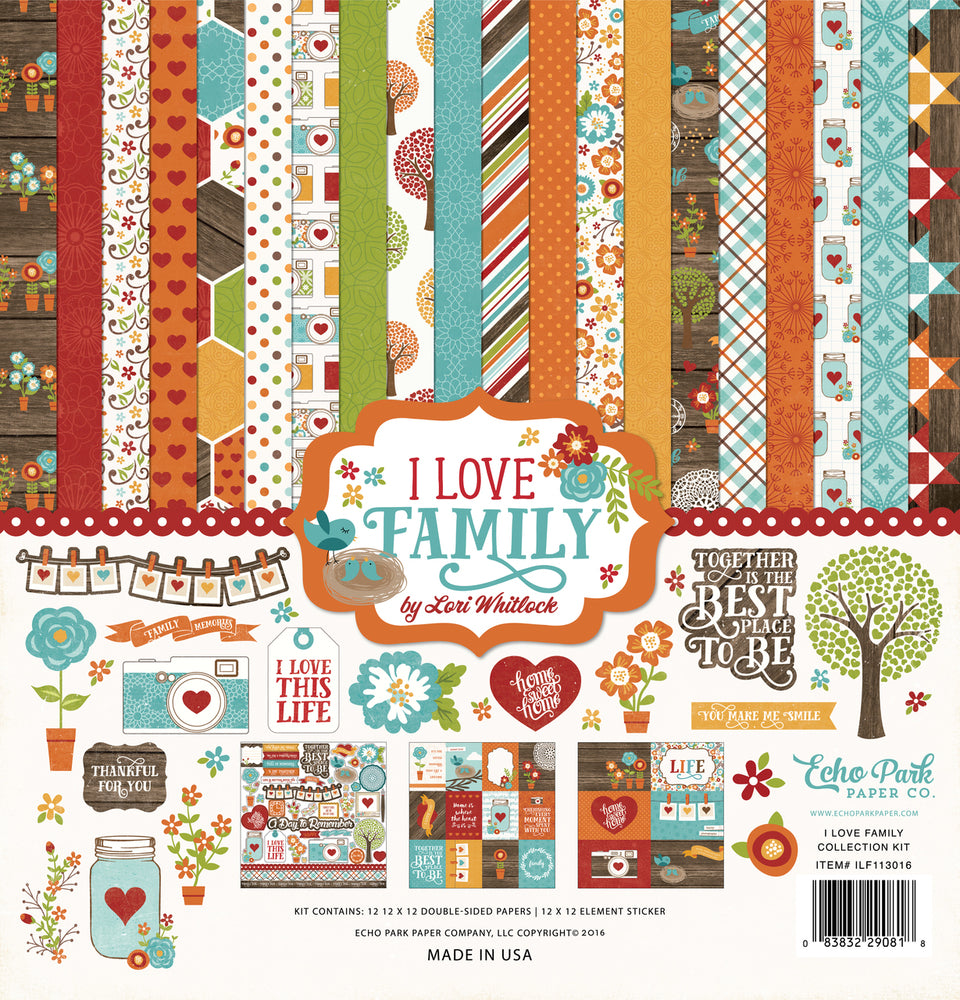 I LOVE FAMILY 12x12 collection kit with theme of family and home - Echo Park Paper