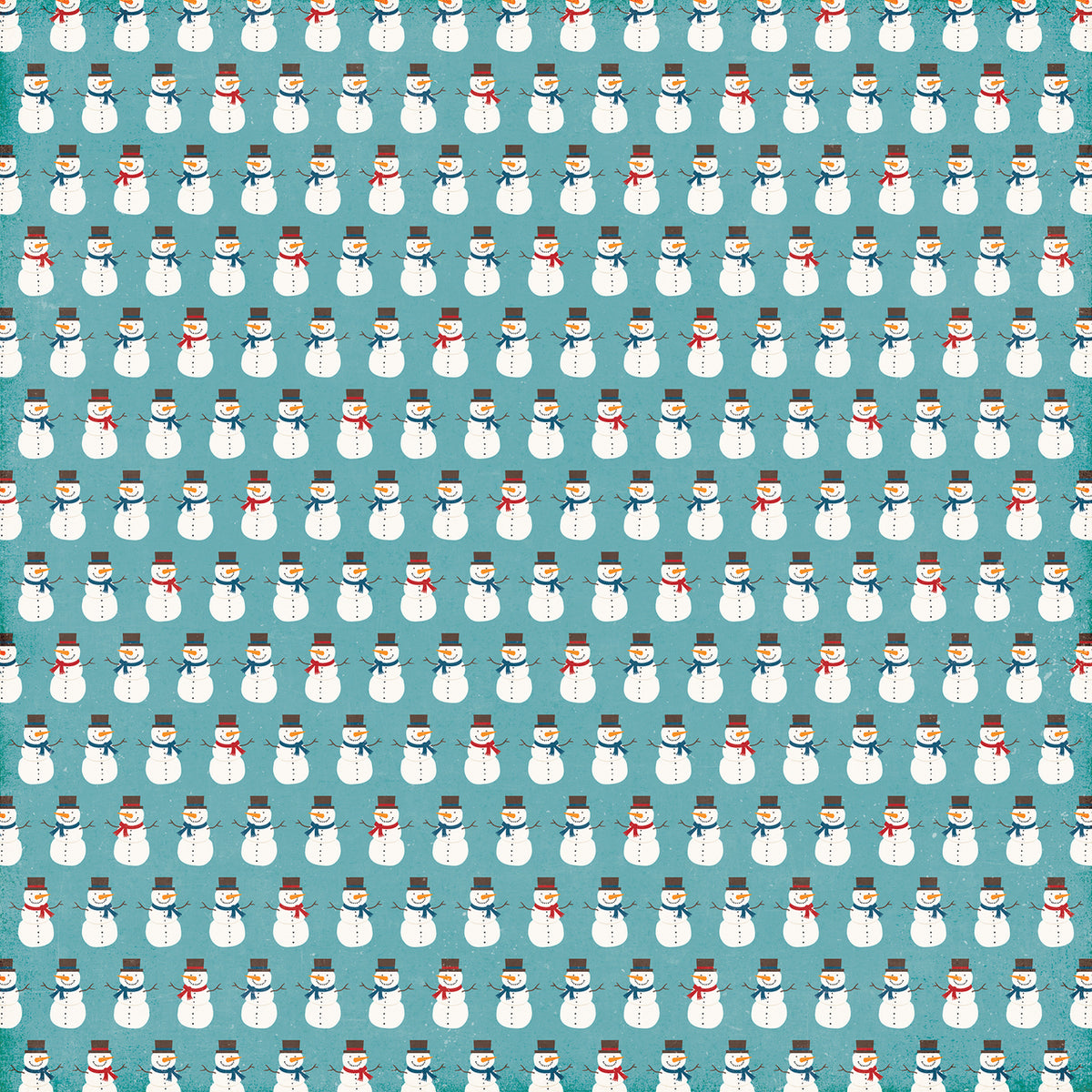 12x12 patterned paper with rows of happy snowmen on ice-blue background - Echo Park Paper