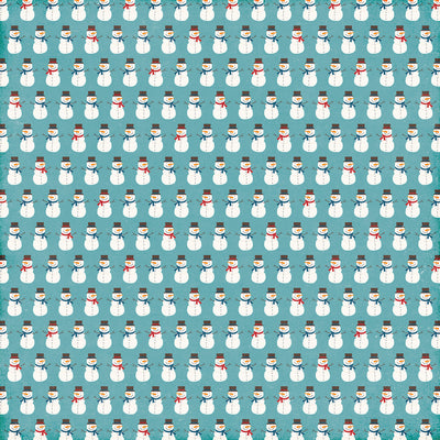 12x12 patterned paper with rows of happy snowmen on ice-blue background - Echo Park Paper