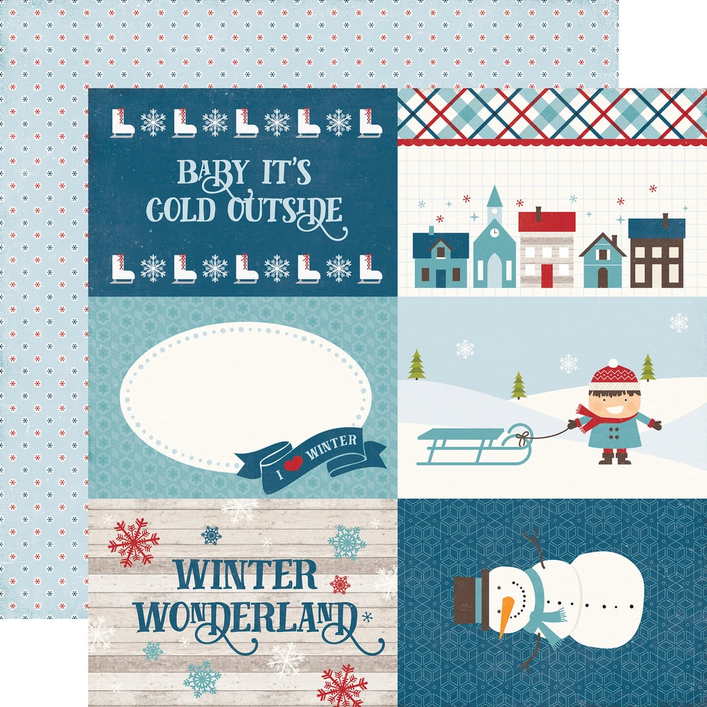 Multi-Colored (Side A - winter phrases and border journaling cards, Side B - tiny snowflakes in red and blue on light blue background)
