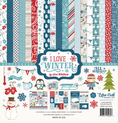 I LOVE WINTER - 12x12 collection kit with 12 double-sided patterned papers with winter theme - Echo Park Paper