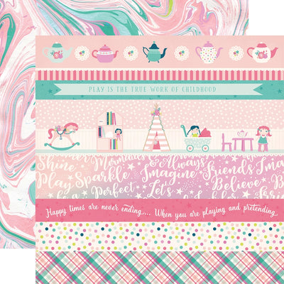 Multi-colored (Side A - Imagine That Girl border stripes and phrases; Side B - pink, white, and turquoise marble abstract pattern)