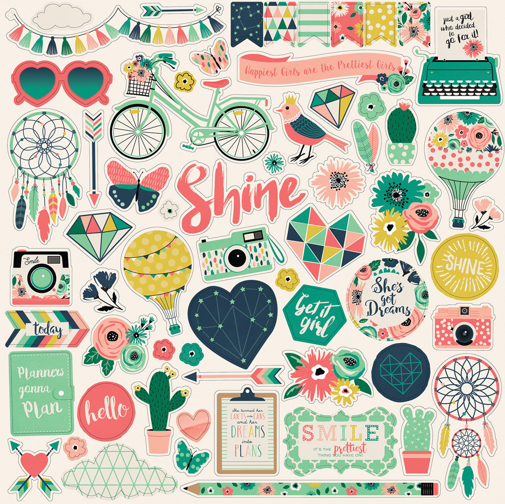 12x12 Element Sticker Sheet for JUST BE YOU Collection Kit by Echo Park Paper Co.