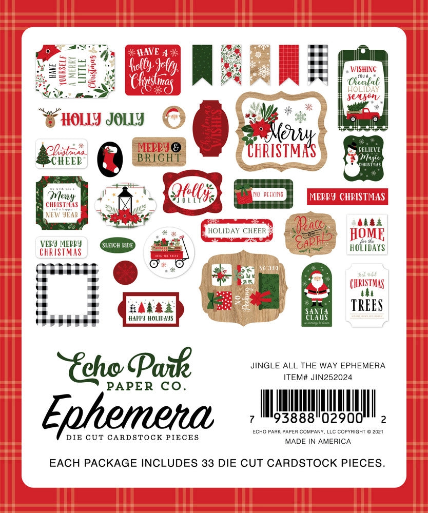 Jingle All The Way Ephemera Die Cut Cardstock Pack includes 33 different die-cut shapes ready to embellish any project.