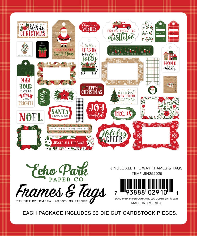 Jingle All The Way Frames & Tags Die Cut Cardstock Pack includes 33 different die-cut shapes ready to embellish any project.