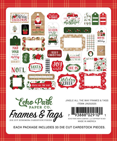 Jingle All The Way Frames & Tags Die Cut Cardstock Pack includes 33 different die-cut shapes ready to embellish any project.