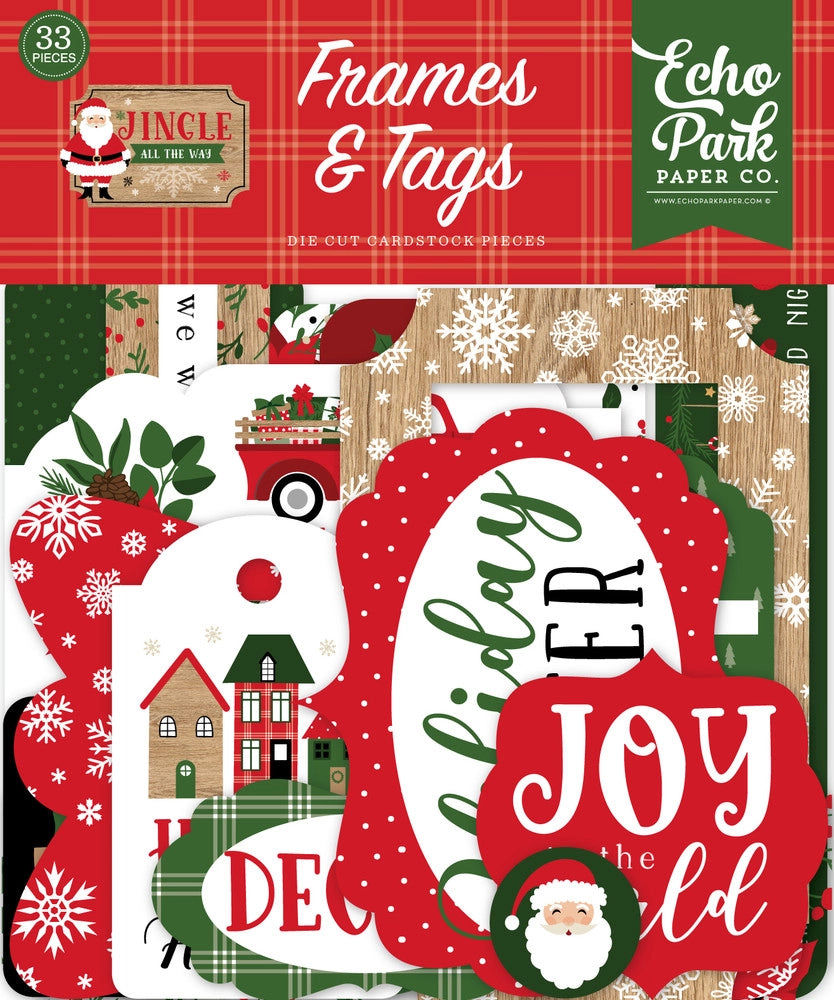 Jingle All The Way Frames & Tags Die Cut Cardstock Pack includes 33 different die-cut shapes ready to embellish any project.