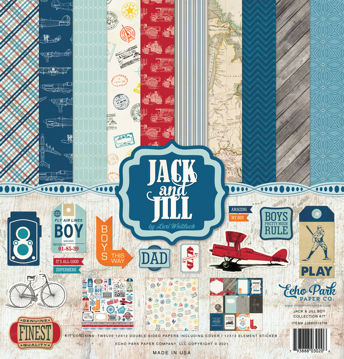 Jack and Jill - Boy - 12x12 collection kit with boy theme and colors by Echo Park Paper Co.