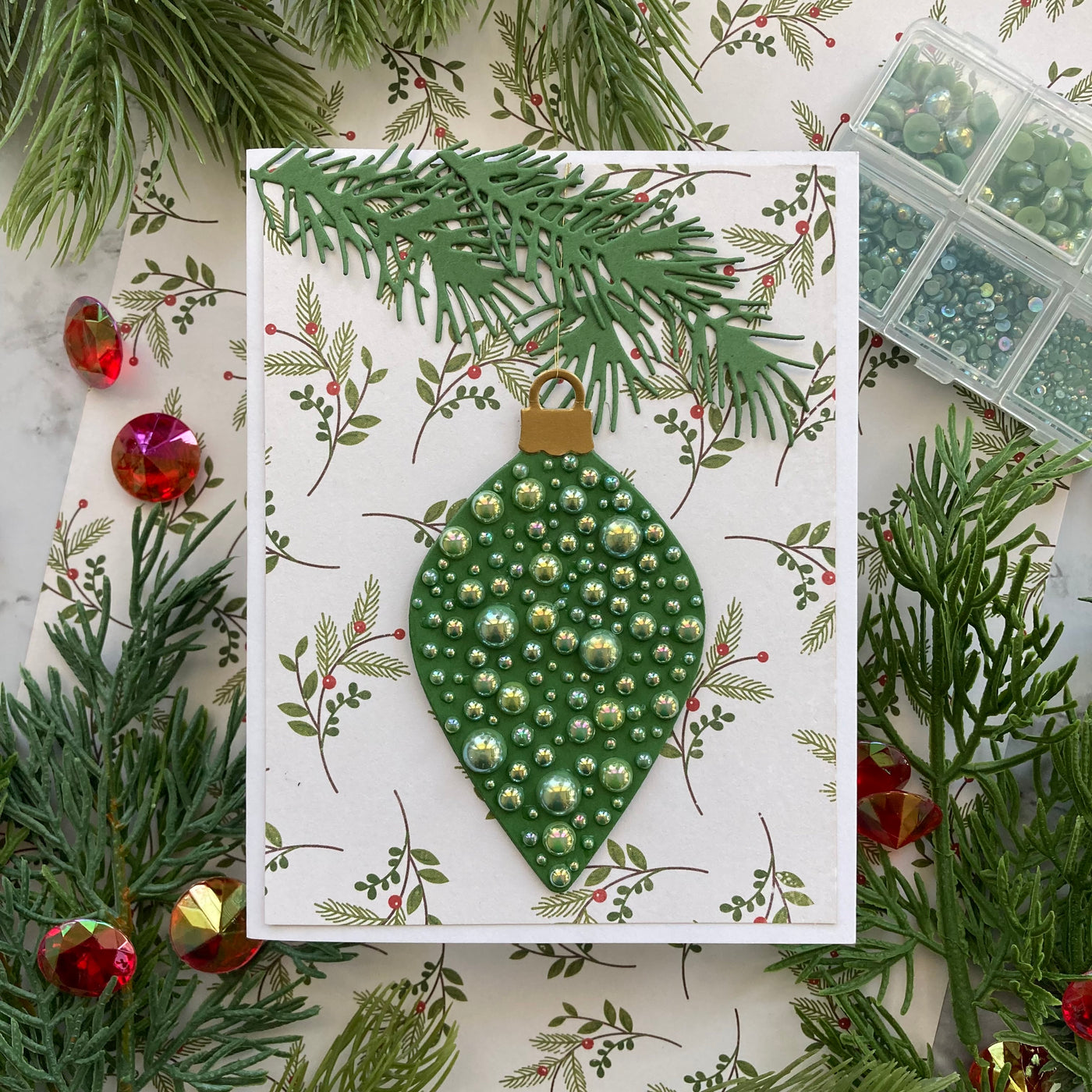 handmade Christmas card with lily pad Pearl kit