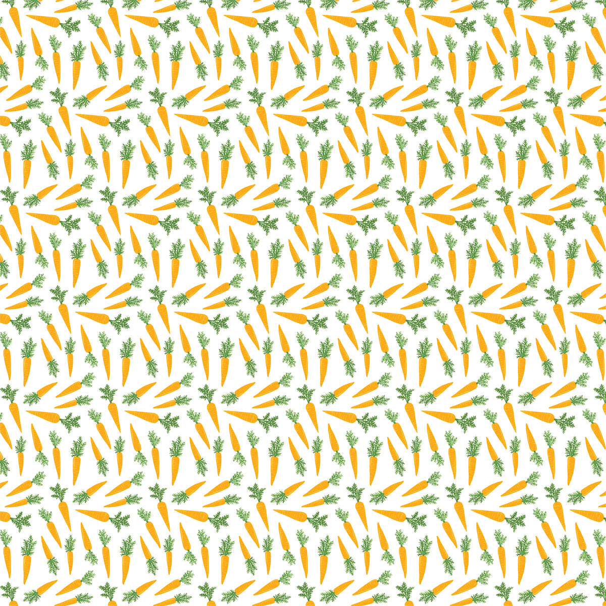 12x12 patterned paper with lots of cute, tiny carrots on white background