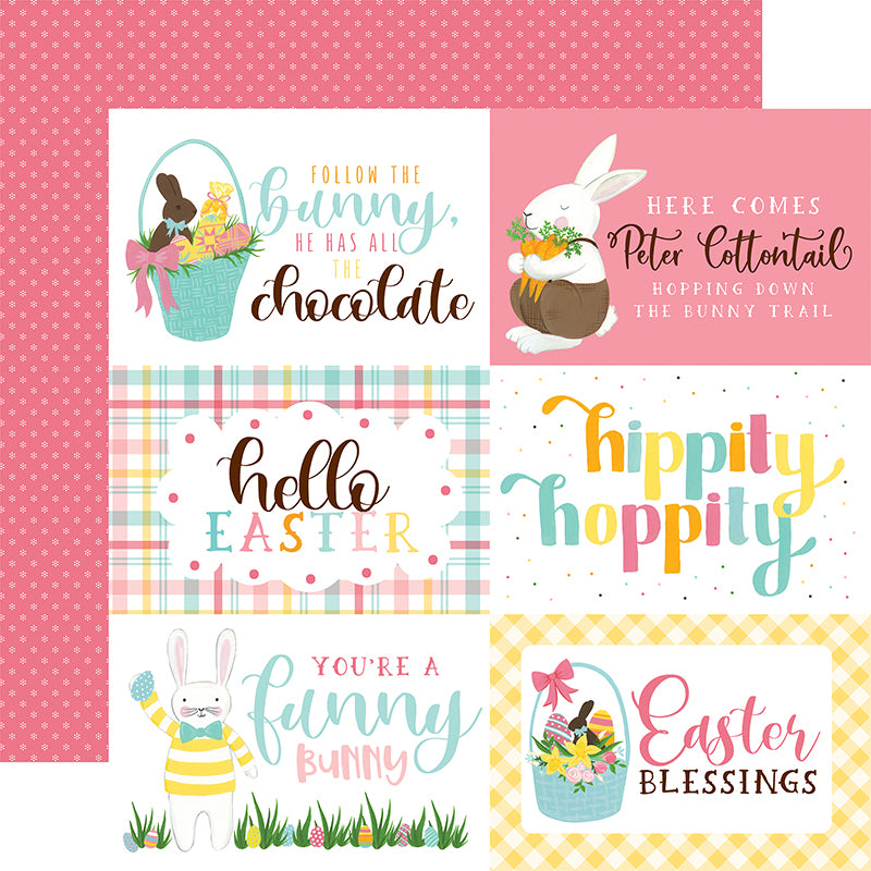 I Love Easter 4x6 Journaling Cards with Easter messaging and pink dot reverse - 12x12 inch
