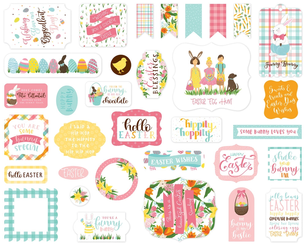 I Love Easter Ephemera Die Cut Cardstock Pack. Pack includes 33 different die-cut shapes ready to embellish any project. Package size is 4.5" x 5.25"