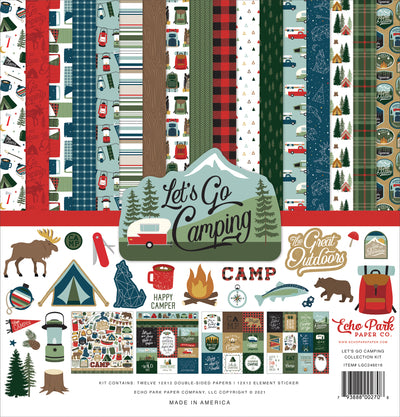 Twelve double-sided papers with camping and outdoor exploring themes. 12x12 inch textured cardstock; includes Element Sticker Sheet.