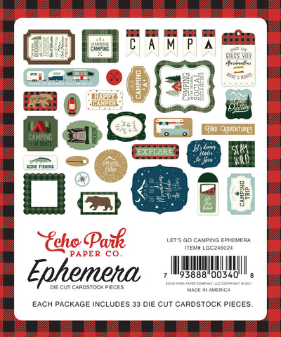 Let's Go Anywhere Ephemera Die Cut Cardstock Pack.  Pack includes 33 different die-cut shapes ready to embellish any project.