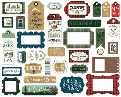Let's Go Anywhere Frames & Tags Die Cut Cardstock Pack.  Pack includes 33 different die-cut shapes ready to embellish any project.