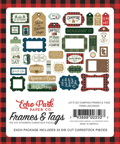 Let's Go Anywhere Frames & Tags Die Cut Cardstock Pack.  Pack includes 33 different die-cut shapes ready to embellish any project.