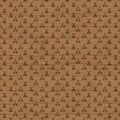 12x12 patterned paper with teepee and arrow graphics on woodgrain background from Echo Park Paper