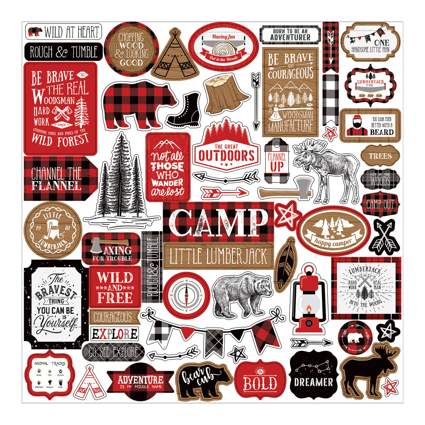 12x12 Sheet with Stickers that coordinate with the Little Lumberjack Collection by Echo Park Paper Co.