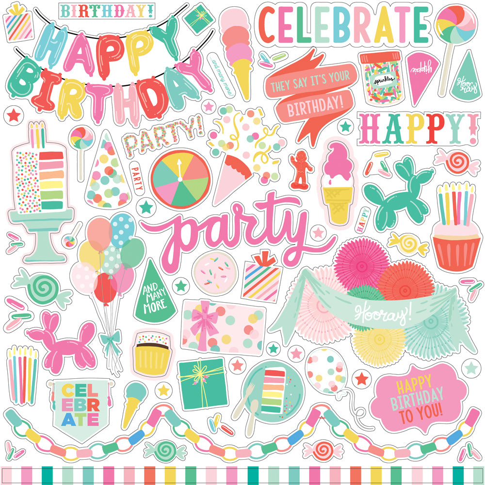 12x12 Elements Sticker Sheet from LET'S PARTY Collection Kit by Echo Park Paper Co.