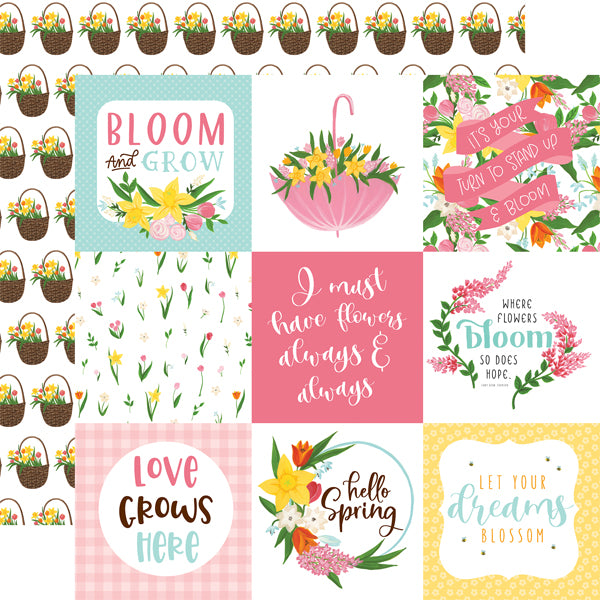 (4x4 journaling cards with fun spring messaging and colorful spring flower baskets on reverse)