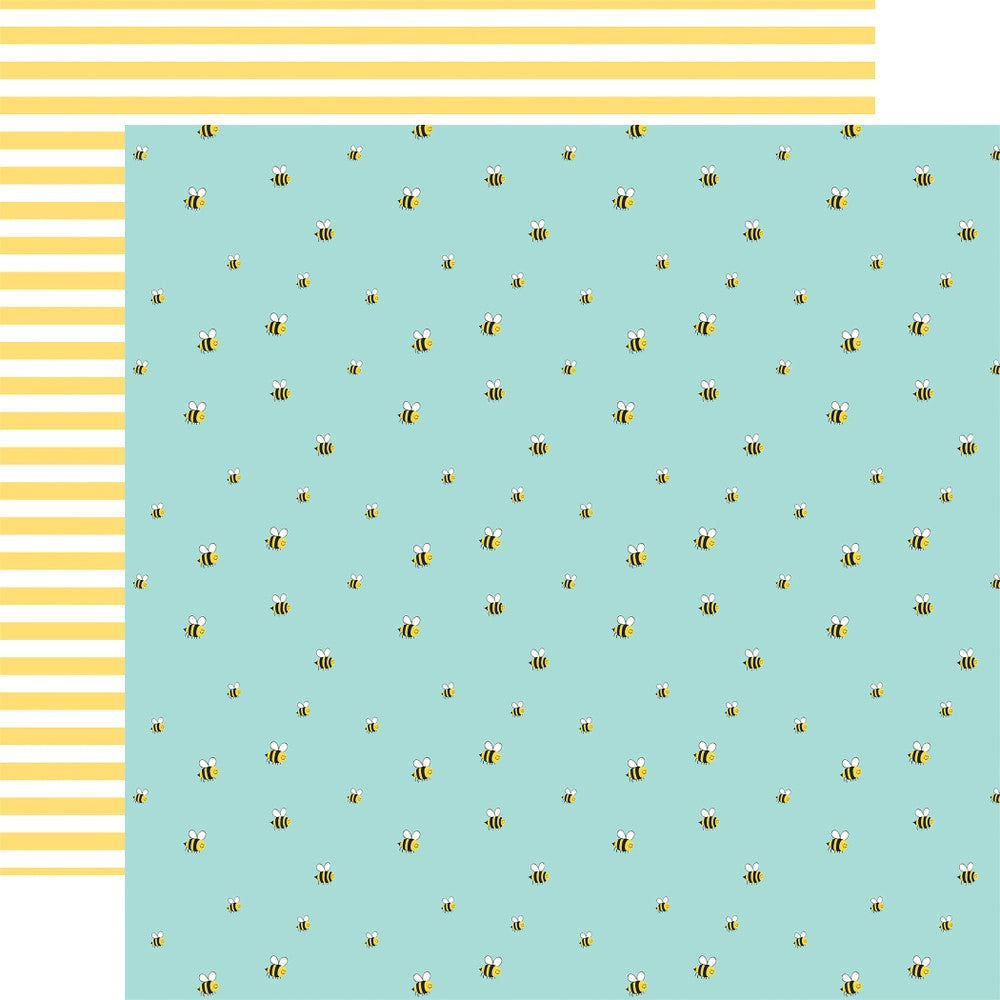 Multi-colored (Side A - cute little bumblebees on a mint background, Side B -  pastel yellow stripes)