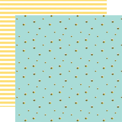Multi-colored (Side A - cute little bumblebees on a mint background, Side B -  pastel yellow stripes)