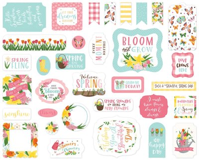 I Love Spring Ephemera Die Cut Cardstock Pack. Pack includes 33 different die-cut shapes ready to embellish any project. Package size is 4.5" x 5.25"