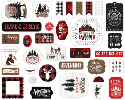 Let's Lumberjack Ephemera Die Cut Cardstock Pack.  Pack includes 33 different die-cut shapes ready to embellish any project. 