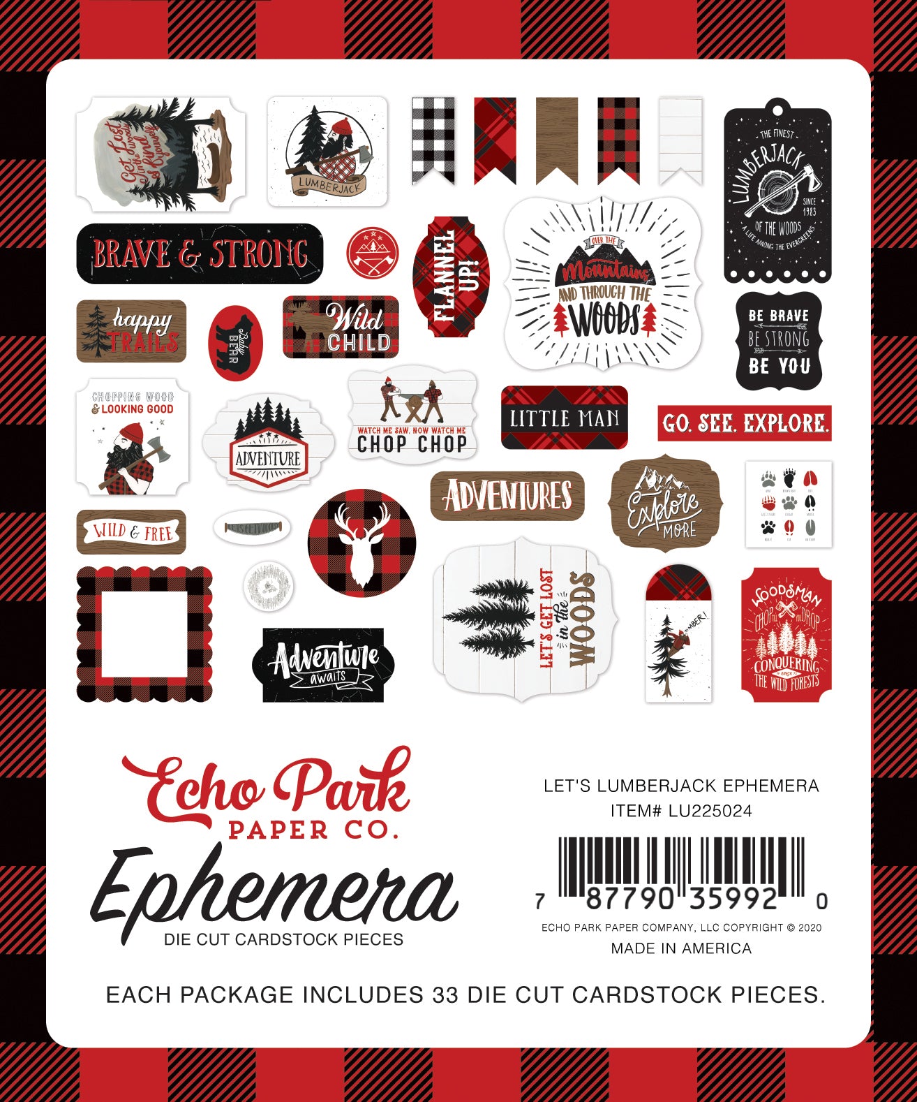 Let's Lumberjack Ephemera Die Cut Cardstock Pack.  Pack includes 33 different die-cut shapes ready to embellish any project. 