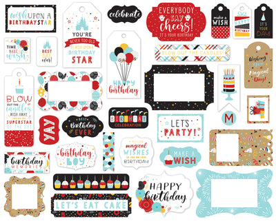 Magical Birthday Boy Frames & Tags Die Cut Cardstock Pack.  Pack includes 33 different die-cut shapes ready to embellish any project.