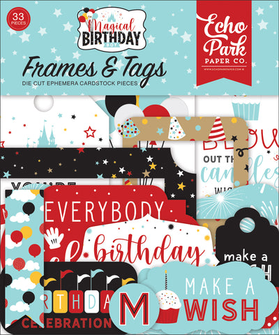 Magical Birthday Boy Frames & Tags Die Cut Cardstock Pack.  Pack includes 33 different die-cut shapes ready to embellish any project.