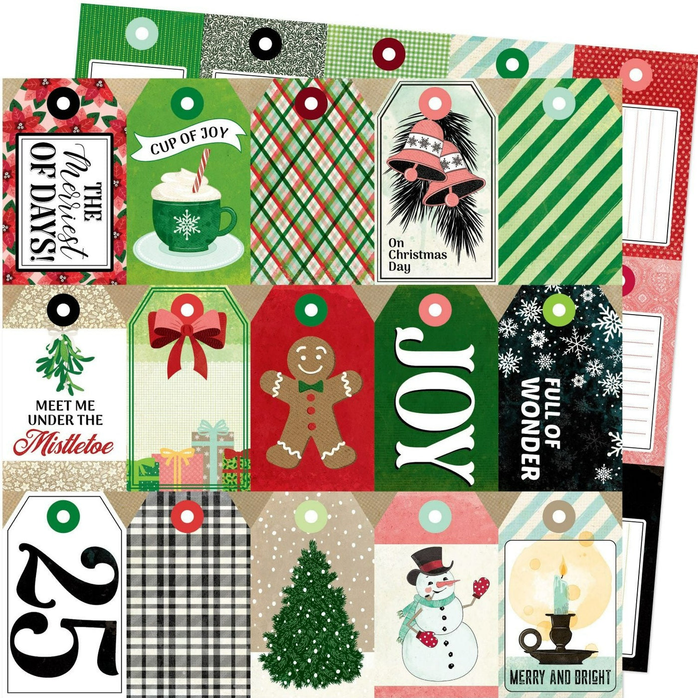 (Side A - Christmas journaling tags, Side B - blank Christmas journaling tags)