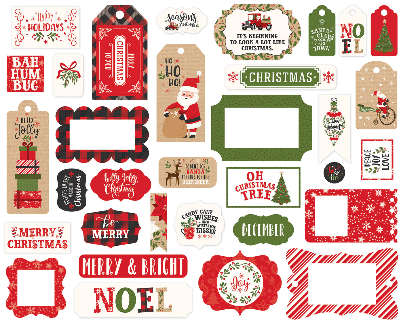My Favorite Christmas Frames & Tags Die Cut Cardstock Pack.  Pack includes 33 different die-cut shapes ready to embellish any project.